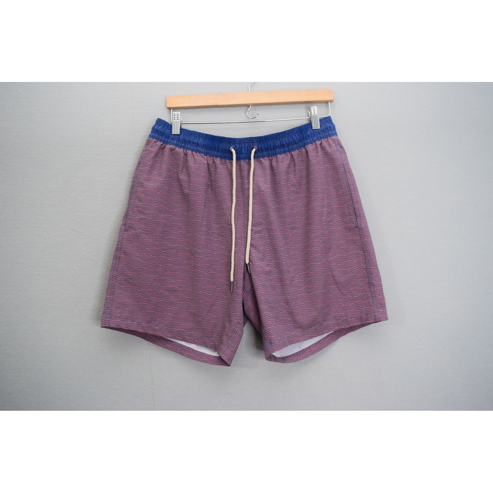 Fair Harbor Mens XL Swim Trunks Maroon Wave Print Lined Elastic Waist Shorts